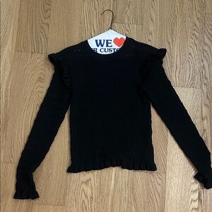 Zara Black Ruffle-Trim Long Sleeve Knit Top